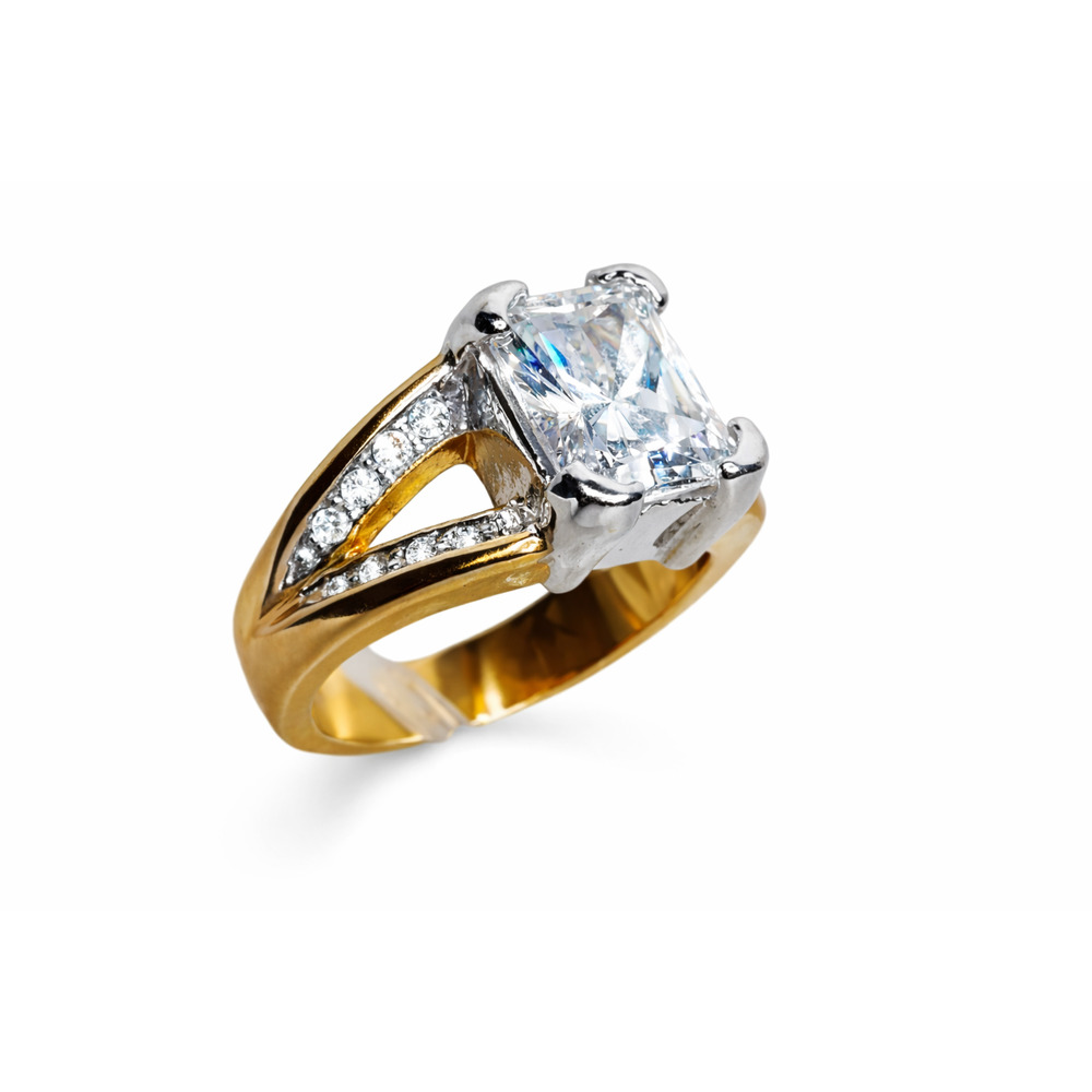 Gold Tone Princess Cut Womens Ring Size 8 Jewelry Round CZ Cocktail Ring